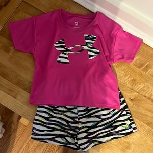 Under armour matching set -pink tee and striped shorts